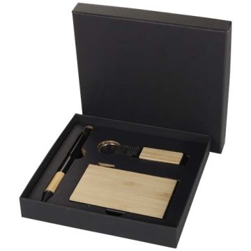 Minka zestaw upominkowy zawierający długopis wykonany z aluminium z recyklingu z certyfikatem RCS, łańcuch do kluczy oraz ram-Naturalny – Gift Design
