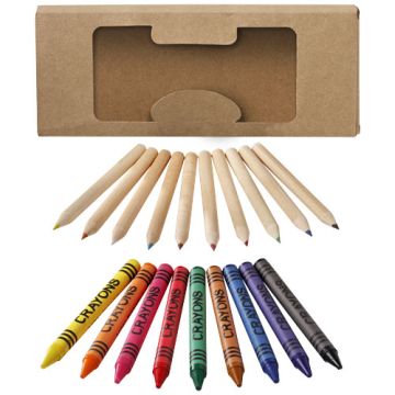 19-elementowy zestaw kredek ołówkowych i świecowych Lucky-Naturalny – Gift Design