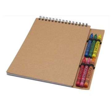 Doodle notatnik spiralny A5 z miękką okładką i zestaw kredek świecowych-Naturalny – Gift Design