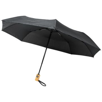 Składany, automatycznie otwierany-zamykany parasol Bo 21” wykonany z plastiku PET z recyklingu-Czarny – Gift Design