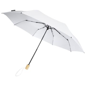 Składany wiatroodporny parasol 51 cm z PET z recyklingu Birgit-Biały – Gift Design