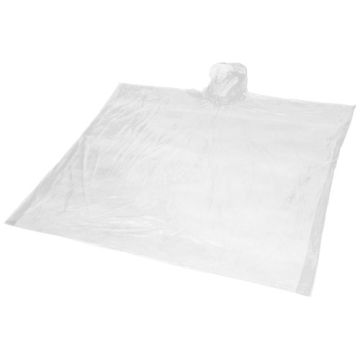 Mayan jednorazowe poncho przeciwdeszczowe z recyklingu z certyfikatem GRS, z pokrowcem do przechowywania -Biały – Gift Design