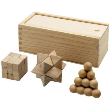 3-częściowy zestaw łamigłówek drewnianych Braniac-Naturalny – Gift Design