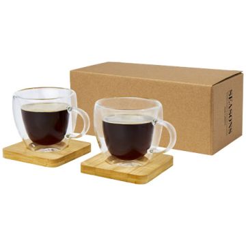 Manti 2 sztuki, szklany kubek o pojemności 100 ml z bambusową podkładką -Przezroczysty – Gift Design