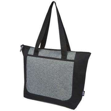 Reclaim torba z długimi uchwytami z recyklingu z certyfikatem GRS na zamek błyskawiczny, 15 l-Czarny – Gift Design