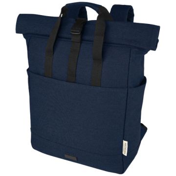 Joey 15-calowy plecak na laptopa z płótna z recyklingu z certyfikatem GRS o pojemności 15 l-Granatowy – Gift Design