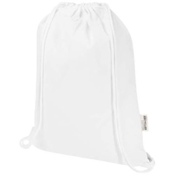 Oregon Blend torba ściągana sznurkiem z materiału materiału z recyklingu, 140 g-m², 5 l, posiadająca certyfikat GRS-Biały – Gift Design