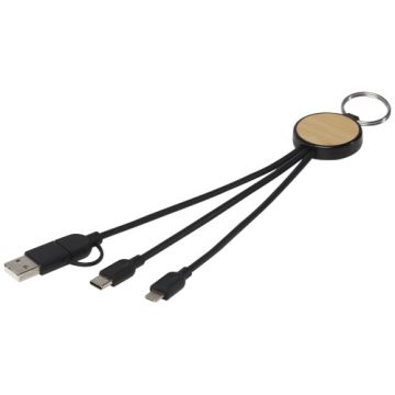 Tecta kabel do ładowania z tworzyw sztucznych pochodzących z recyklingu-bambusa 6 w 1 z brelokiem-Czarny – Gift Design