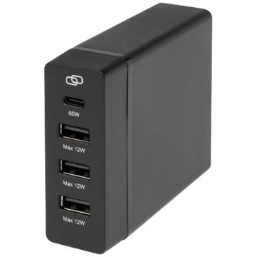 ADAPT stacja zasilania PD o mocy 72 W z tworzyw sztucznych pochodzących z recyklingu -Czarny – Gift Design