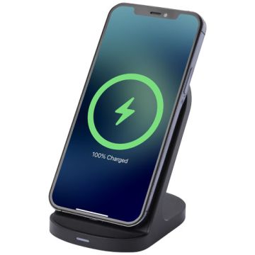 Loop bezprzewodowa podstawka ładująca o mocy 15 W z podwójną cewką z tworzyw sztucznych pochodzących z recyklingu z certyfika-Czarny – Gift Design