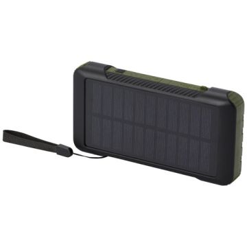 Soldy powerbank solarny o pojemności 10 000 mAh z dynamem wykonany z tworzyw sztucznych pochodzących z recyklingu z certyfika-Wojskowy zielony – Gift Design