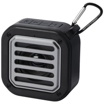 Solo plastikowy głośnik solarny Bluetooth® IPX5 o mocy 3 W z karabińczykiem wykonany z tworzywa pochodzącego z recyklingu z c-Czarny – Gift Design