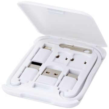 Savvy modułowy kabel do ładowania z tworzyw sztucznych pochodzących z recyklingu z uchwytem na telefon-Biały – Gift Design