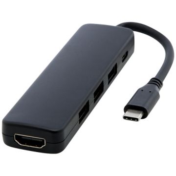 Loop adapter multimedialny USB 2.0-3.0 z portem HDMI wykonany z tworzyw sztucznych pochodzących z recyklingu z certyfikatem R-Czarny – Gift Design