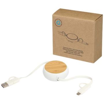 Chechia zwijany kabel do synchronizacji danych i szybkiego ładowania 5 w 1 45 W o długości 100 cm z tworzyw sztucznych pochod-Biały – Gift Design