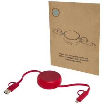 Alasia zwijany kabel do synchronizacji danych i szybkiego ładowania 5 w 1 45 W o długości 100 cm z tworzyw sztucznych i alumi-Czerwony – Gift Design