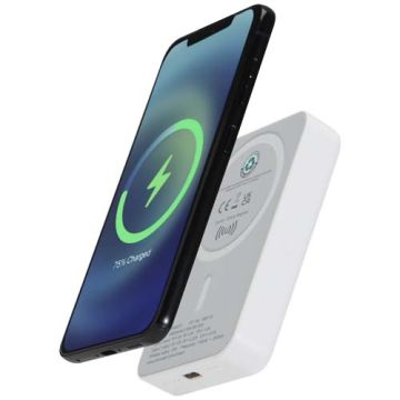 Acrab magnetyczny bezprzewodowy powerbank o pojemności 10 000 mAh i mocy 15 W z technologią 20 W PD — wykonany z tworzyw sztu-Biały – Gift Design