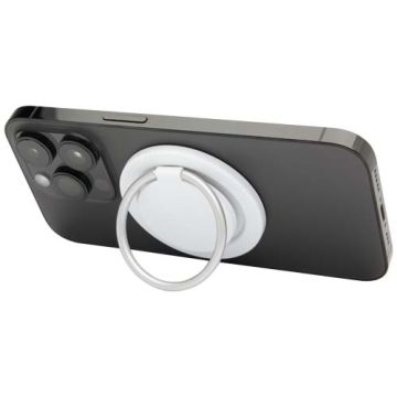 Albali uchwyt na telefon z mocowaniem magnetycznym, z tworzyw sztucznych pochodzących z recyklingu z podstawką pierścieniową-Biały – Gift Design