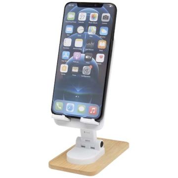 Alfirk składany stojak na telefon z tworzyw sztucznych pochodzących z recyklingu z elementami bambusowymi-Biały – Gift Design
