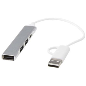Alkaid 4-portowy hub USB-A i typu C z podwójnym wejściem wykonany z aluminium z recyklingu-Srebrny – Gift Design