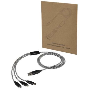 Alphecca - kabel ładujący 5 w 1 wykonany z recyklingowanego aluminium i tworzywa RPET -Czarny – Gift Design