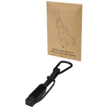 Kabel ładujący Algieba 65 W 3 w 1 wykonany z recyklingowanego aluminium, z karabińczykiem-Czarny – Gift Design