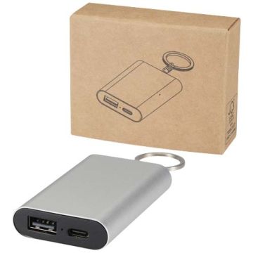Arcturus powerbank o pojemności 2000 mAh z recyklingowanego aluminium z brelokiem-Srebrny – Gift Design