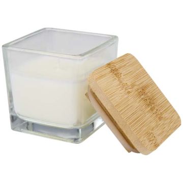 Ambra kwadratowa świeca w szkle z bambusową pokrywką-Biały – Gift Design