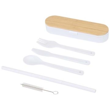 Runa zestaw sztućców z bambusową pokrywką-Biały – Gift Design