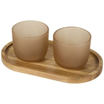 Male zestaw drewnianej tacy do serwowania i szklanek-Owsianka – Gift Design