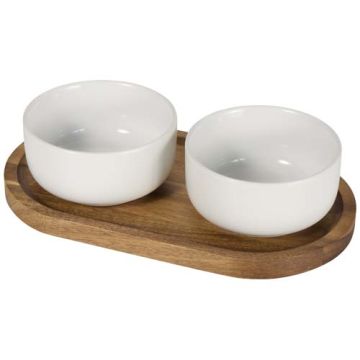 Noa zestaw drewnianej tacy i ceramicznych misek do serwowania-Biały – Gift Design