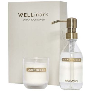 Wellmark Discovery dozownik mydła w płynie o pojemności 250 ml i zestaw świec zapachowych 150 g-Biały – Gift Design
