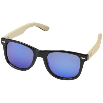 Lustrzane okulary przeciwsłoneczne wykonane z plastiku PET z recyklingu-bambusa Taiyō z polaryzacją w pudełku upominkowym-Drewniany – Gift Design