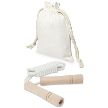 Skakanka drewniana Denise w bawełnianym woreczku-Złamana biel – Gift Design