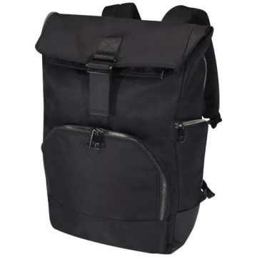 Rhine plecak ze zwijaną górą o wysokości 38 cm i pojemności 18 l wykonany z materiałów z recyklingu z certyfikatem GRS-Czarny – Gift Design