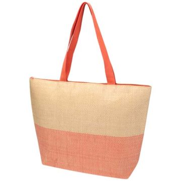 Rhythm - duża torba na ramię z papieru słomianego, z zamkiem błyskawicznym, pojemność 21 litrów-Ceglasty – Gift Design
