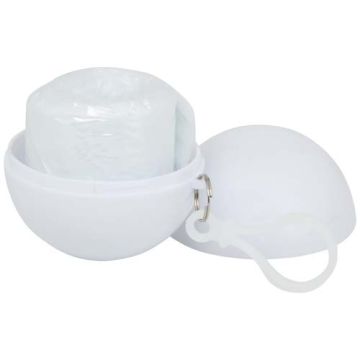 Peleryna przeciwdeszczowa w okrągłym plastikowym pojemniku z karabińczykiem-Biały – Gift Design