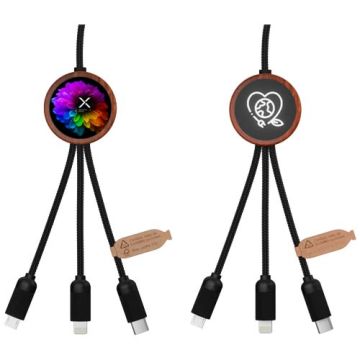 SCX.design C37 kabel do ładowania z podświetlanym logo 5-w-1 rPET i z okrągłą drewnianą obudową 40W-Drewniany – Gift Design
