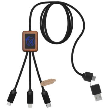 SCX.design C38 kabel do ładowania z podświetlanym logo 5-w-1 rPET i z kwadratową drewnianą obudową 40W-Niebieski – Gift Design