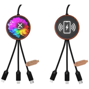 SCX.design C40 kabel ładujący z podświetlanym logo 5-w-1 rPET i z podkładką ładującą 10 W-Drewniany – Gift Design