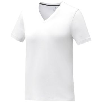 Koszulka damska Somoto z krótkim rękawem i kołnierzem w serek -Biały – Gift Design