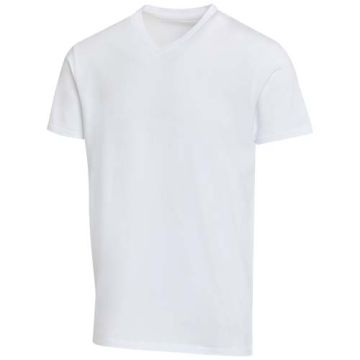 Balfour organiczna koszulka unisex z krótkim rękawem i dekoltem w serek, wykonana z materiału o gramaturze 200 g-m², z certyf-Biały – Gift Design