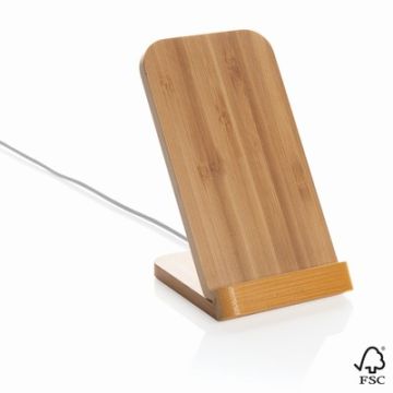 Bambusowa ładowarka bezprzewodowa 5W, stojak na telefon – Gift Design