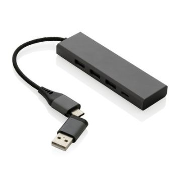 Hub USB 2.0 z USB C, aluminium z recyklingu – Gift Design