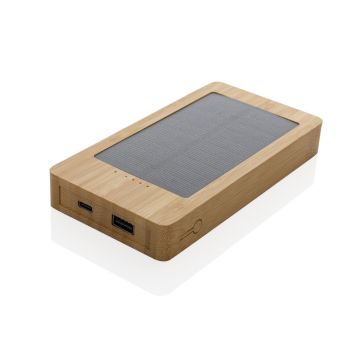 Bambusowy power bank 10000 mAh, ładowarka słoneczna – Gift Design