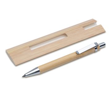 Bambusowy, wieczny długopis-ołówek w etui Lakimus, beżowy – Gift Design