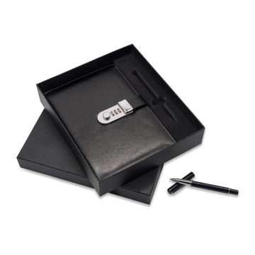 Zestaw notes z szyfrem i długopis Windsor, czarny – Gift Design