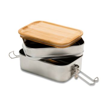 Double lunch box Alcora 1100 ml, srebrny – Gift Design