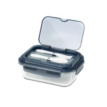 Szklany lunch box ze sztućcami Lagos 1000 ml, czarny – Gift Design