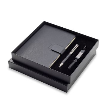 Zestaw upominkowy z kablem USB 2w1 Davos, czarny – Gift Design